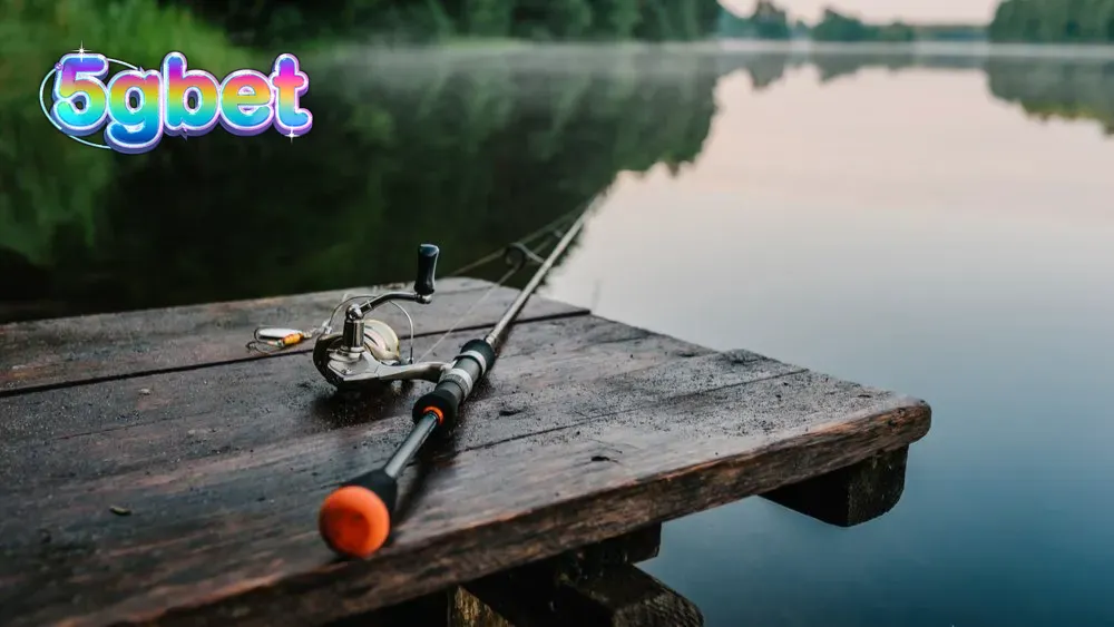 Painel de controle de um caça-níquel moderno com temática de pesca em destaque.